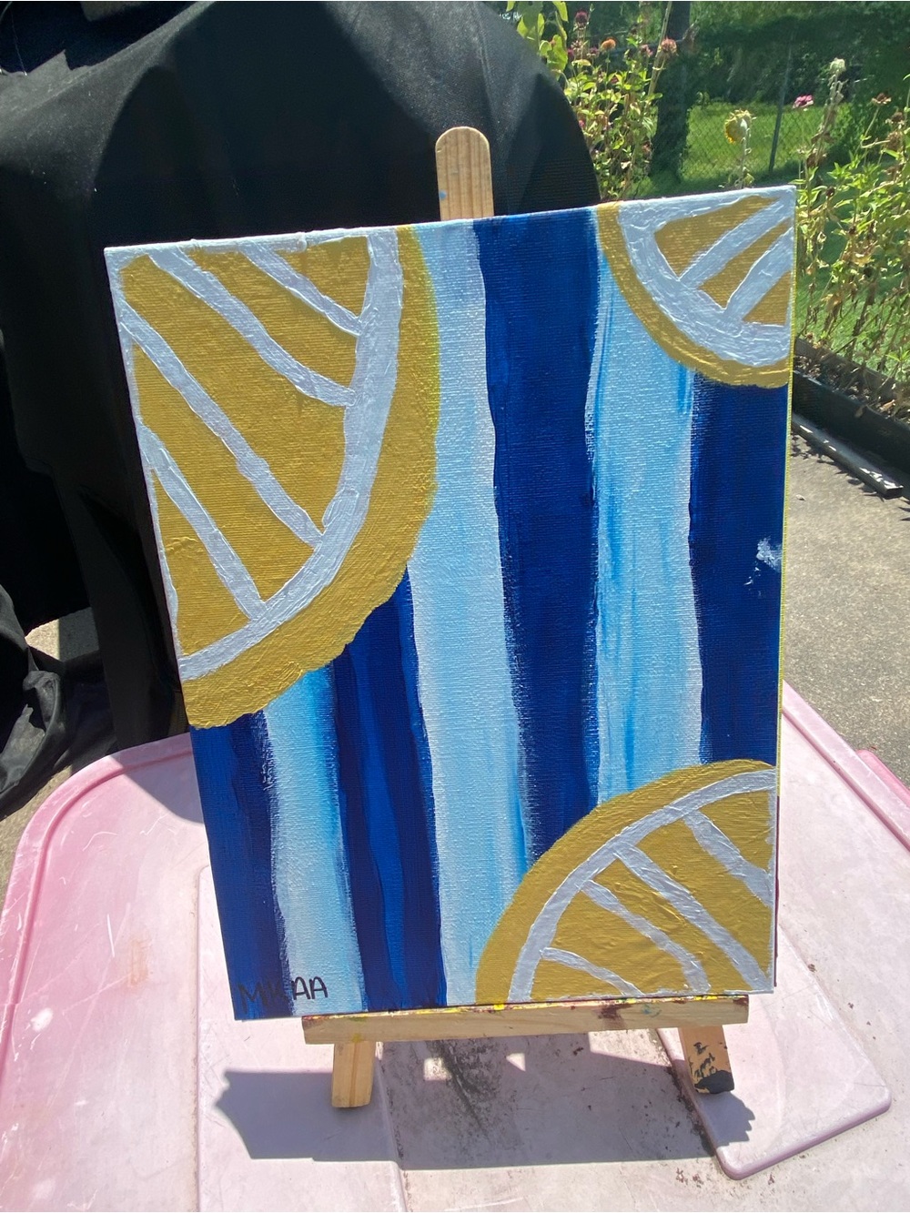 MIA Blue and Gold Striped Abstract Canvas